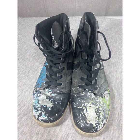 Vintage DC Skateboards Shoes Men's Size 12 Mace Hi Paint Splatter Black - Picture 1 of 7